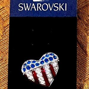 Swarovski Crystal USA Flag Heart Pin Red White And Blue FREE SHIPPING!